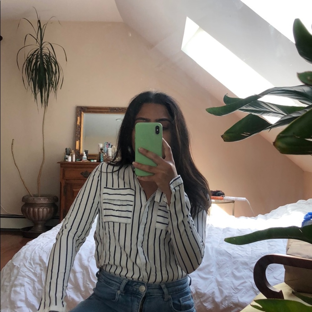 Stripped button down top
